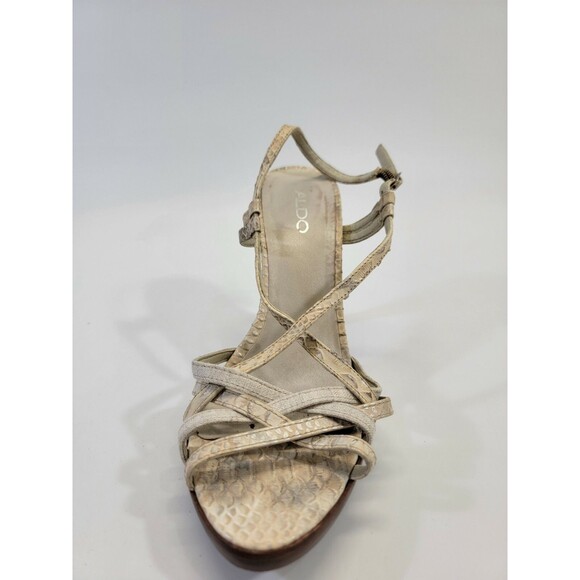 HHP Women's Size 9 Aldo Canvas & Croc Emb Leather Strappy High Heels Pumps Shoes - Picture 5 of 8